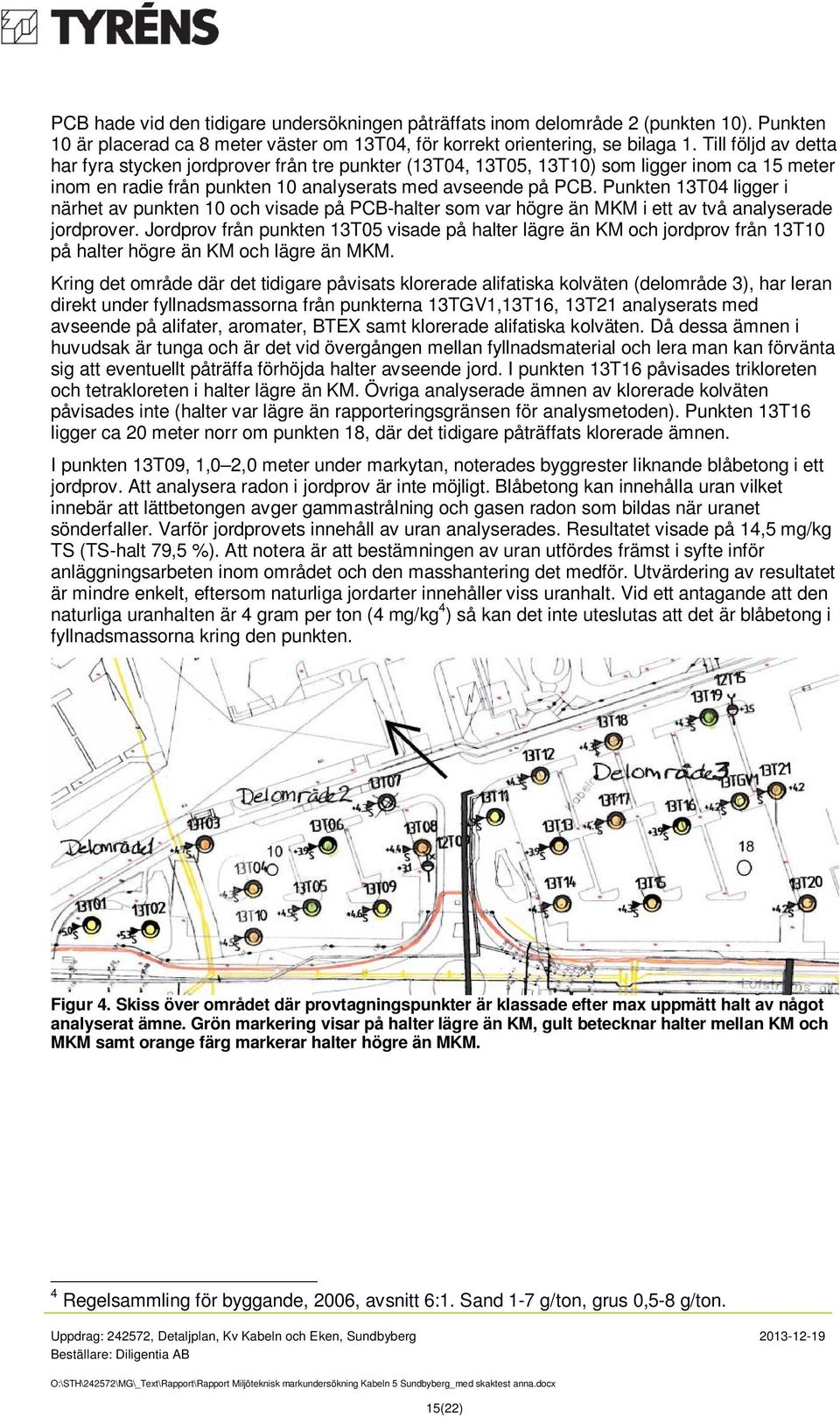 Punkten 13T04 ligger i närhet av punkten 10 och visade på PCB-halter som var högre än MKM i ett av två analyserade jordprover.