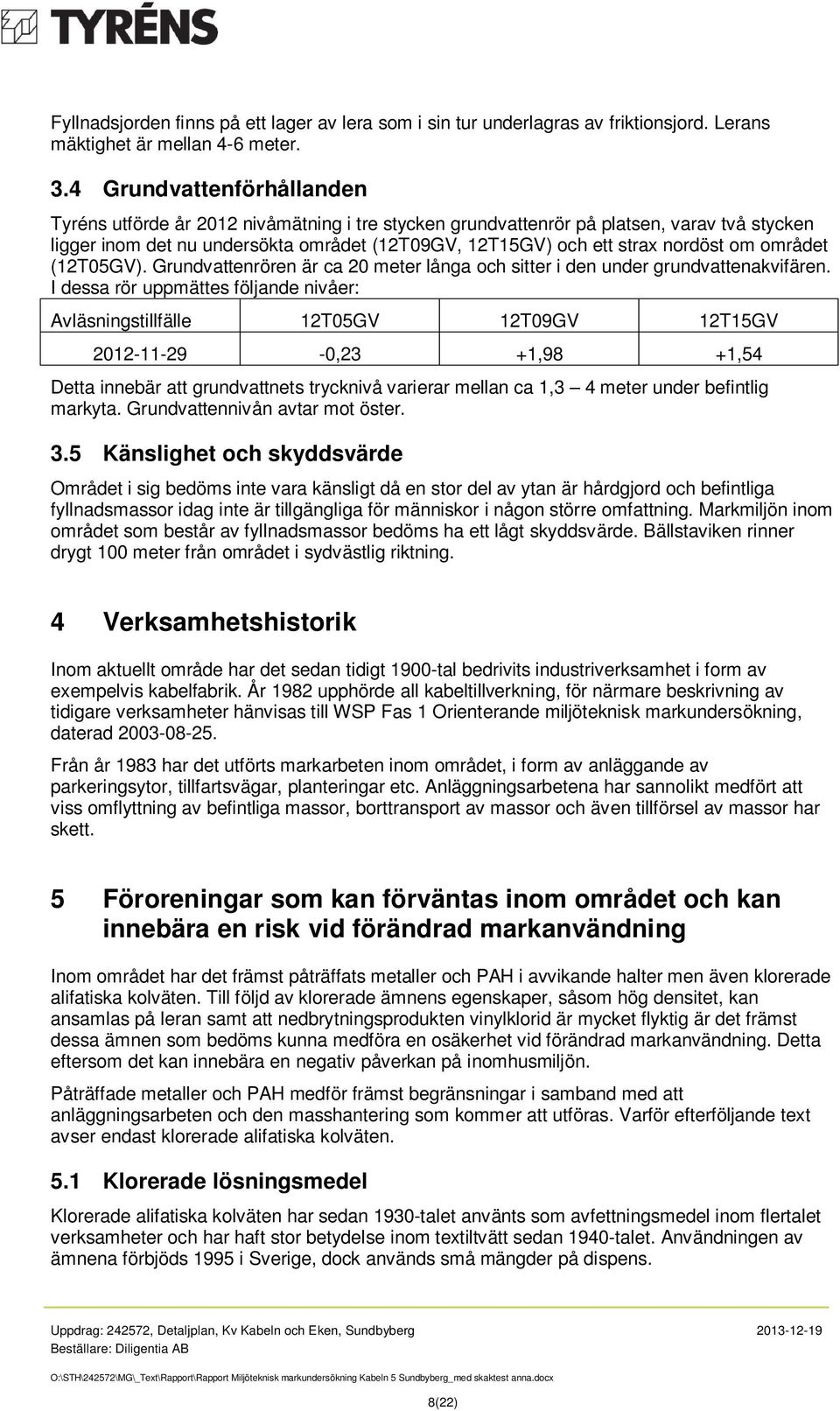 om området (12T05GV). Grundvattenrören är ca 20 meter långa och sitter i den under grundvattenakvifären.