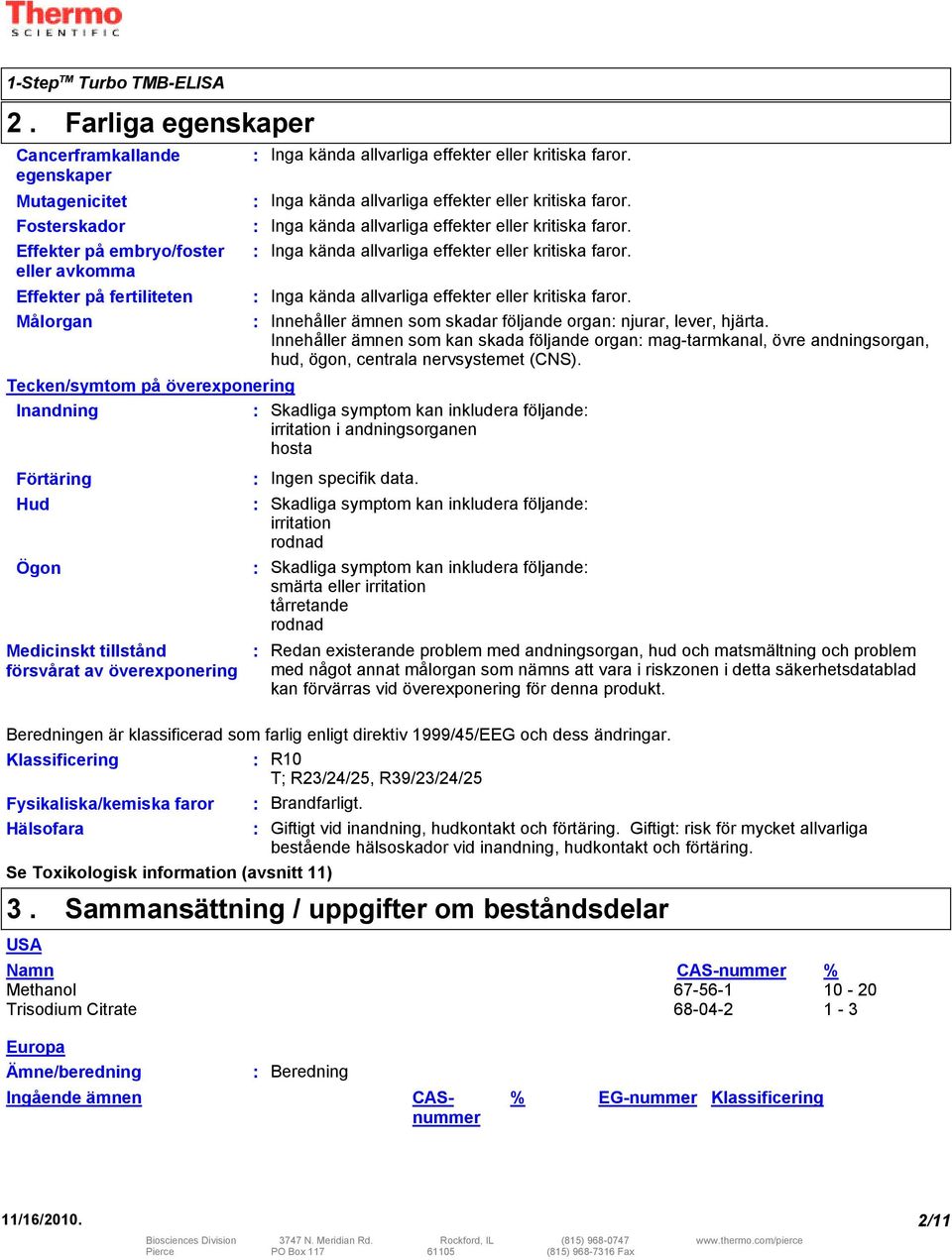 Innehåller ämnen som kan skada följande organ mag-tarmkanal, övre andningsorgan, hud, ögon, centrala nervsystemet (CNS).