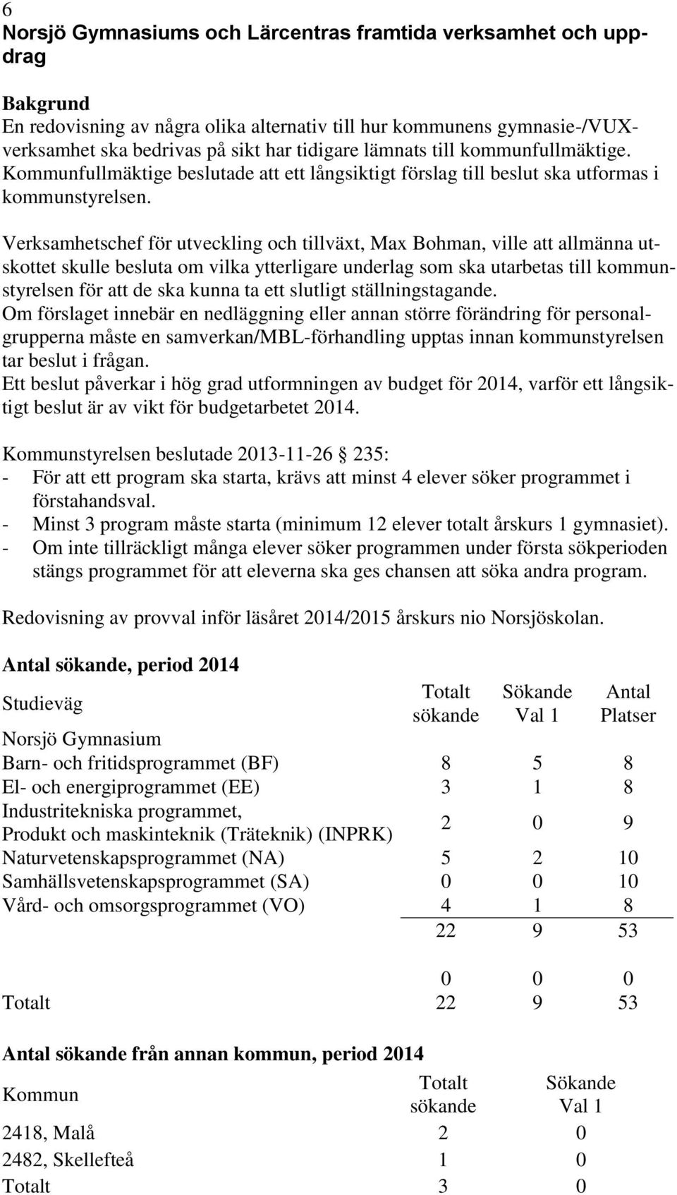 Verksamhetschef för utveckling och tillväxt, Max Bohman, ville att allmänna utskottet skulle besluta om vilka ytterligare underlag som ska utarbetas till kommunstyrelsen för att de ska kunna ta ett