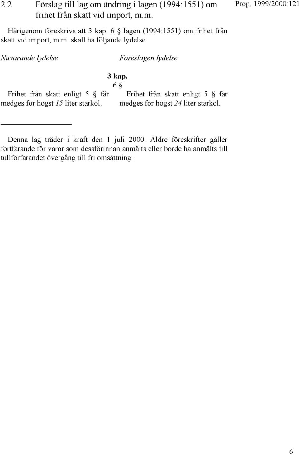 Nuvarande lydelse Föreslagen lydelse Frihet från skatt enligt 5 får medges för högst 15 liter starköl. 3 kap.