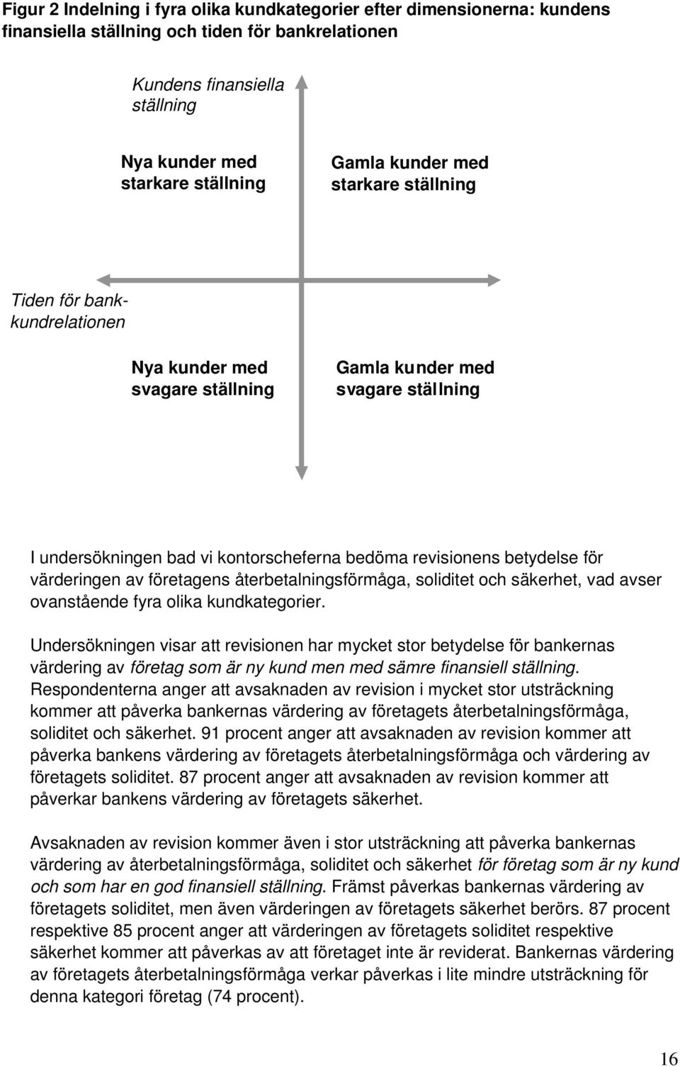 värderingen av företagens återbetalningsförmåga, soliditet och säkerhet, vad avser ovanstående fyra olika kundkategorier.