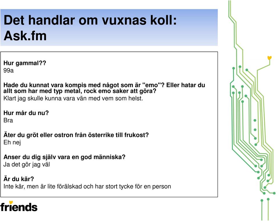 Klart jag skulle kunna vara vän med vem som helst. Hur mår du nu?