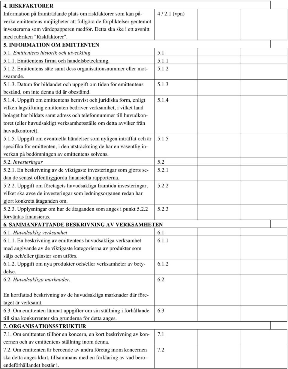 Emittentens säte samt dess organisationsnummer eller motsvarande. 5.1.3. Datum för bildandet och uppgift om tiden för emittentens bestånd, om inte denna tid är obestämd. 5.1.4.