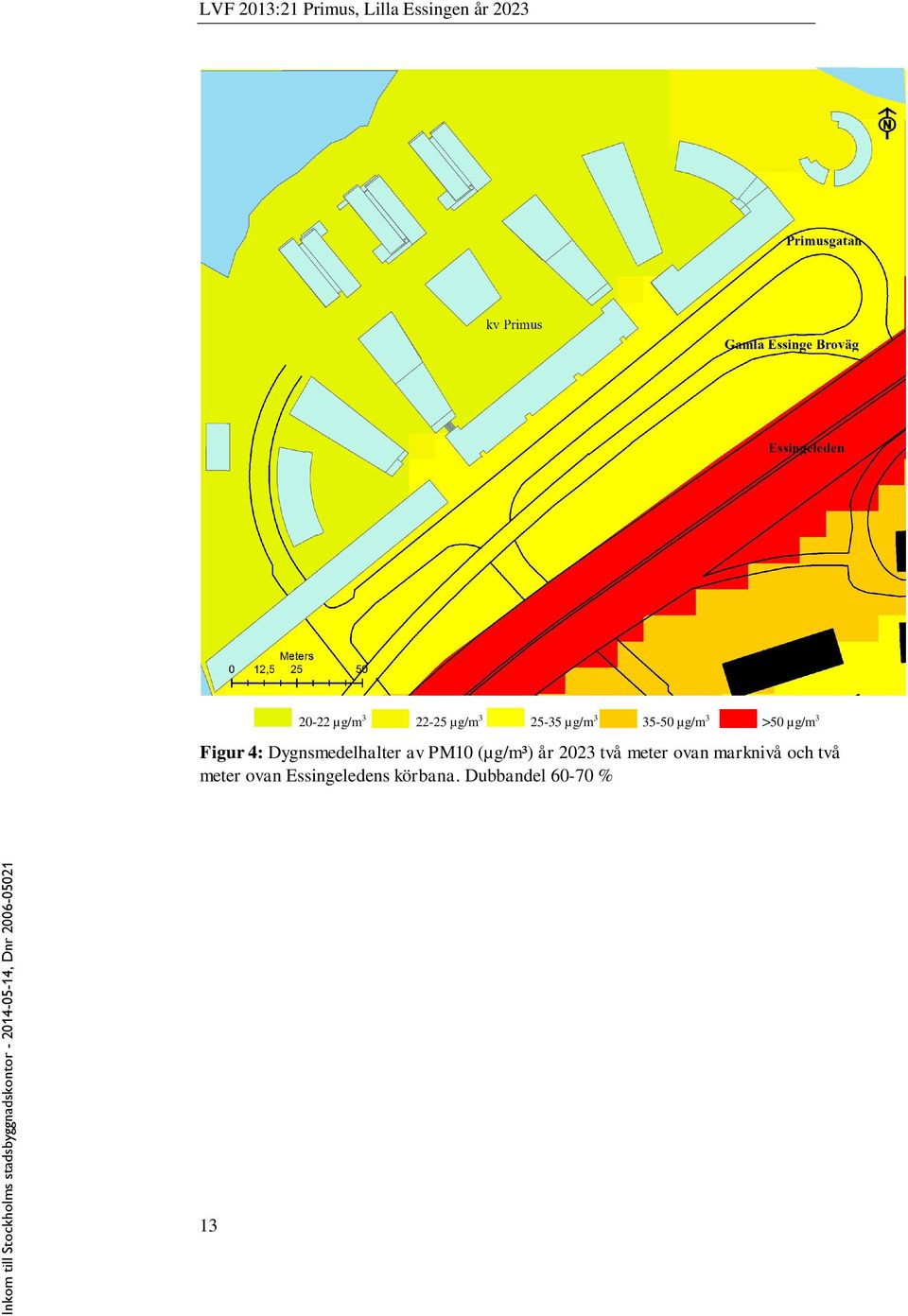 Dygnsmedelhalter av PM10 (µg/m³) år 2023 två meter ovan