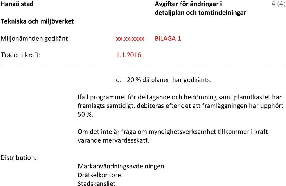 Ifall programmet för deltagande och bedömning samt planutkastet har framlagts samtidigt, debiteras efter det att