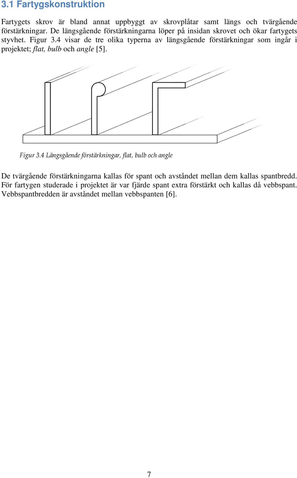 4 visar de tre olika typerna av längsgående förstärkningar som ingår i projektet; flat, bulb och angle [5]. Figur 3.