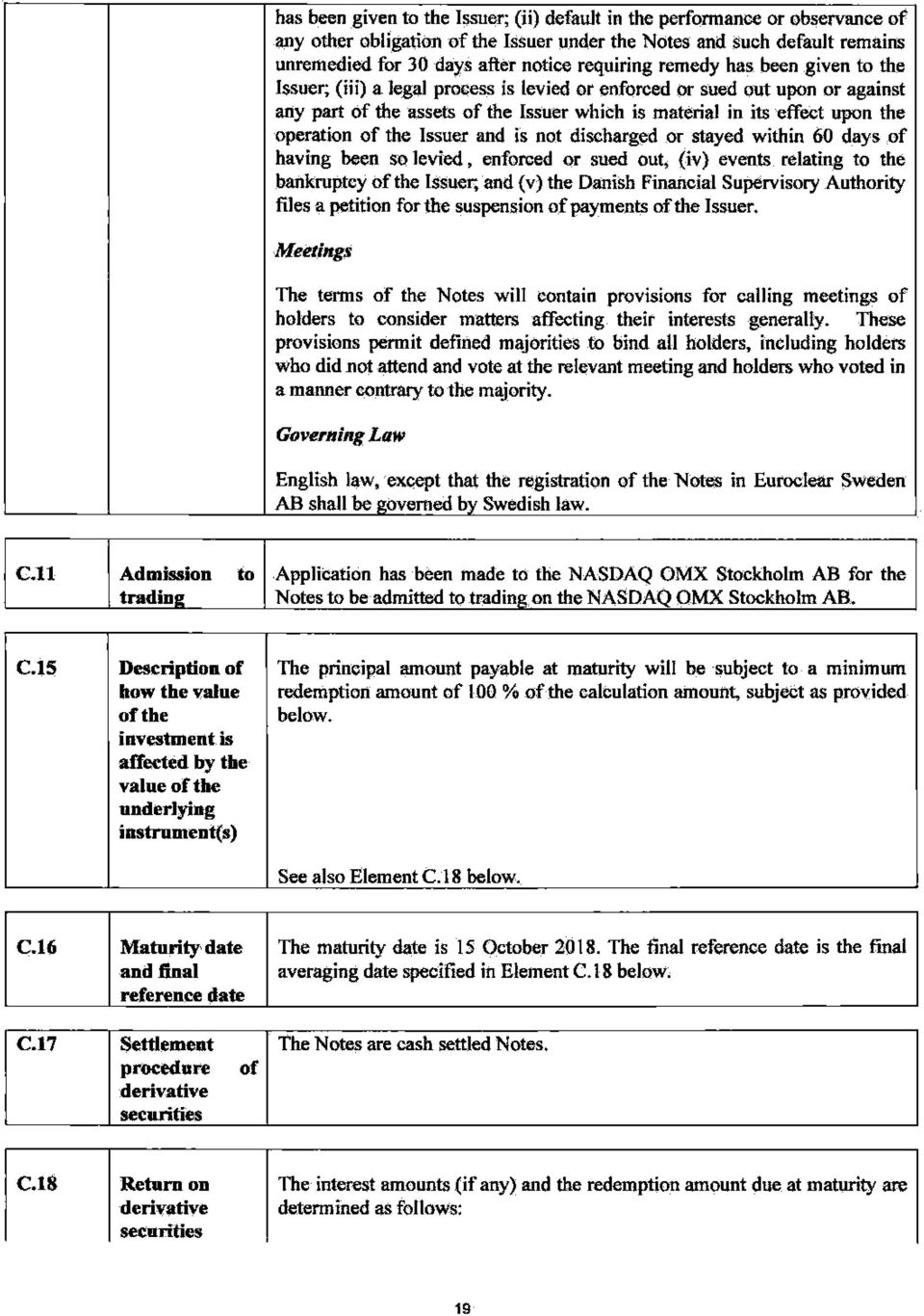 operation of the Issuer and is not discharged or stayed within 60 days of having been so levied, enforced or sued out, (iv) events relating to the bankruptcy of the Issuer, rød (v) the Danish