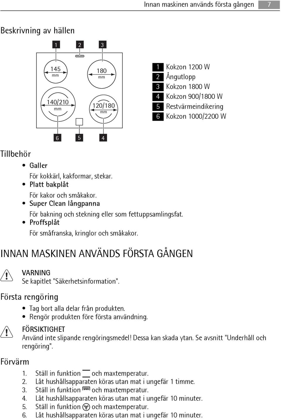 Proffsplåt För småfranska, kringlor och småkakor. INNAN MASKINEN ANVÄNDS FÖRSTA GÅNGEN VARNING Se kapitlet "Säkerhetsinformation". Första rengöring Tag bort alla delar från produkten.