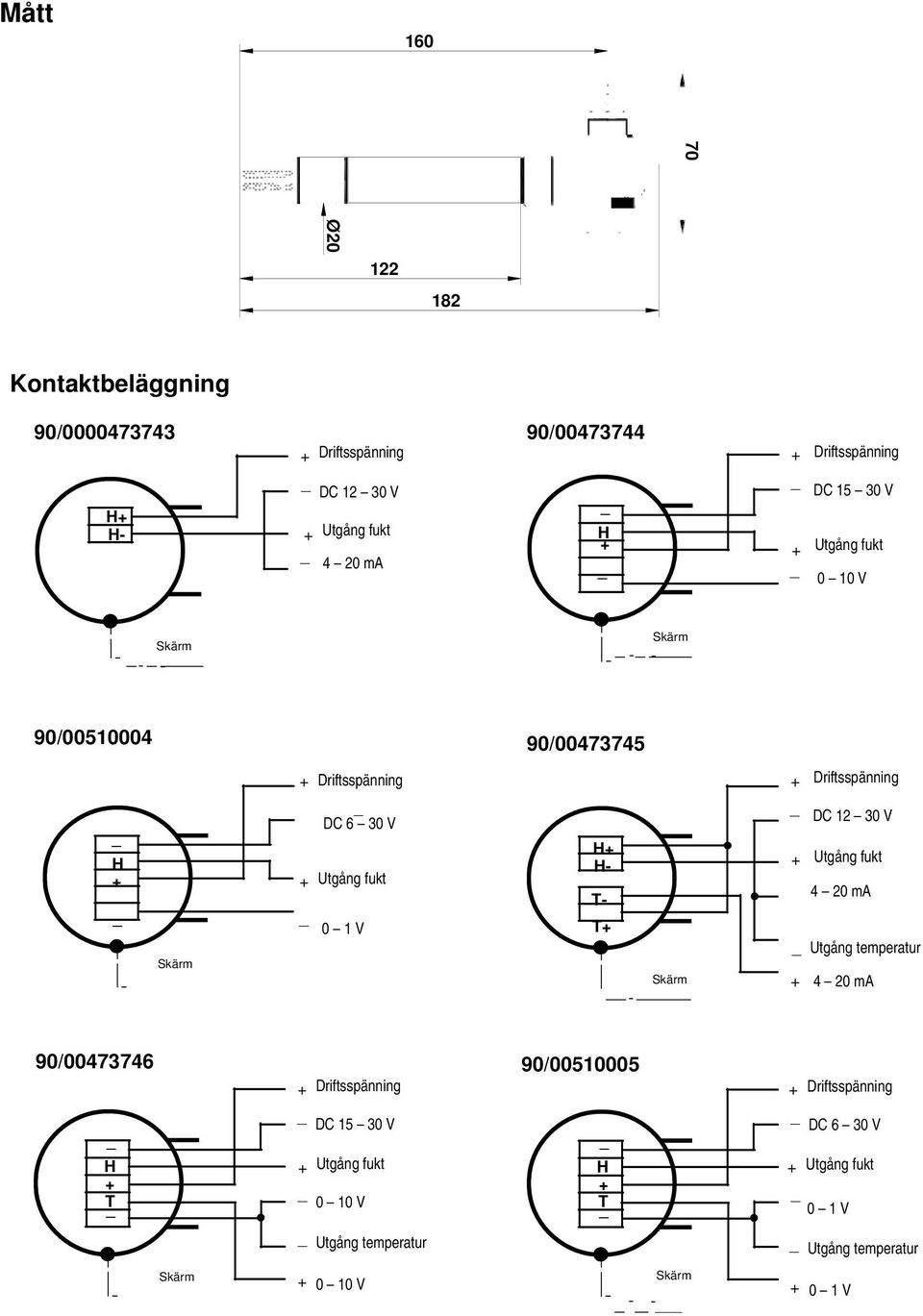 4 20 ma Utgång temperatur 4 20 ma 90/00473746 90/00510005 T DC 15 30 V