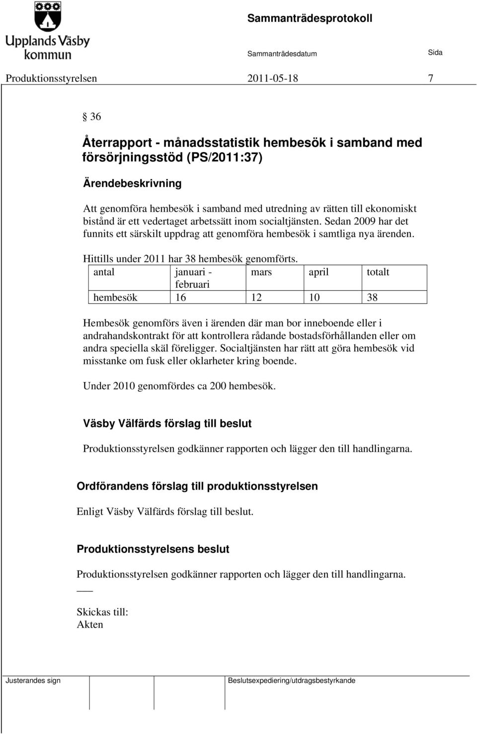 antal januari - mars april totalt februari hembesök 16 12 10 38 Hembesök genomförs även i ärenden där man bor inneboende eller i andrahandskontrakt för att kontrollera rådande bostadsförhållanden