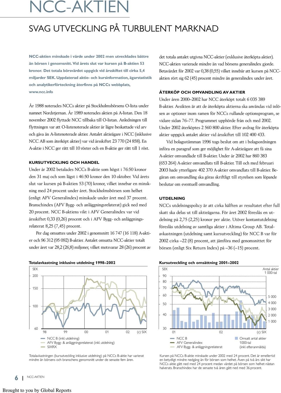 info År 1988 noterades NCCs aktier på Stockholmsbörsens O-lista under namnet Nordstjernan. År 1989 noterades aktien på A-listan. Den 18 november 2002 flyttade NCC tillbaka till O-listan.