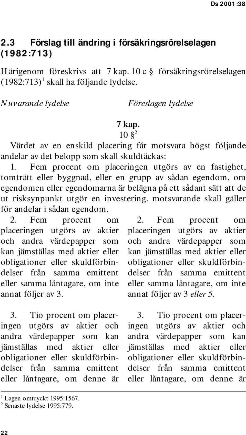 Fem procent om placeringen utgörs av en fastighet, tomträtt eller byggnad, eller en grupp av sådan egendom, om egendomen eller egendomarna är belägna på ett sådant sätt att de ut risksynpunkt utgör