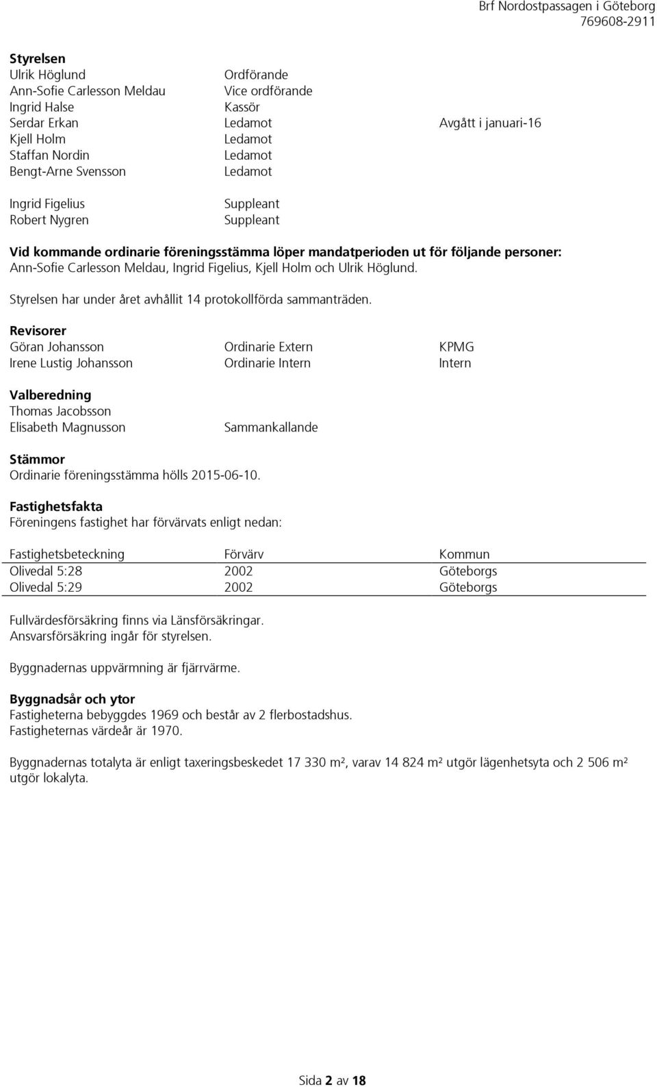 Kjell Holm och Ulrik Höglund. Styrelsen har under året avhållit 14 protokollförda sammanträden.