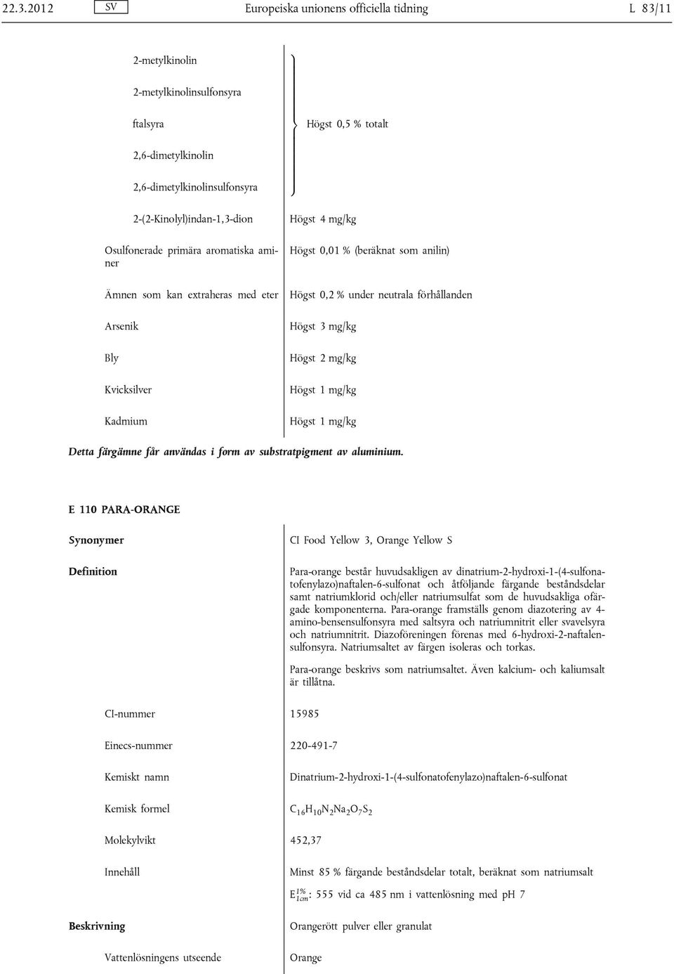 Detta färgämne får användas i form av substratpigment av aluminium.