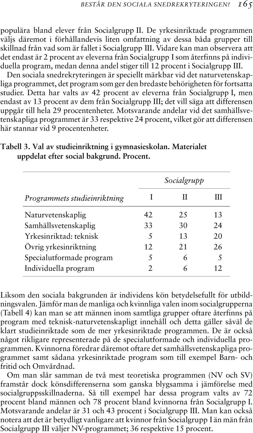 Vidare kan man observera att det endast är 2 procent av eleverna från Socialgrupp I som återfinns på individuella program, medan denna andel stiger till 12 procent i Socialgrupp III.