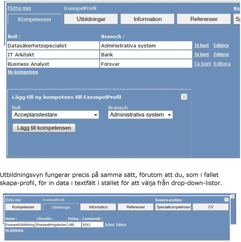 skapa-profil, för in data i textfält i