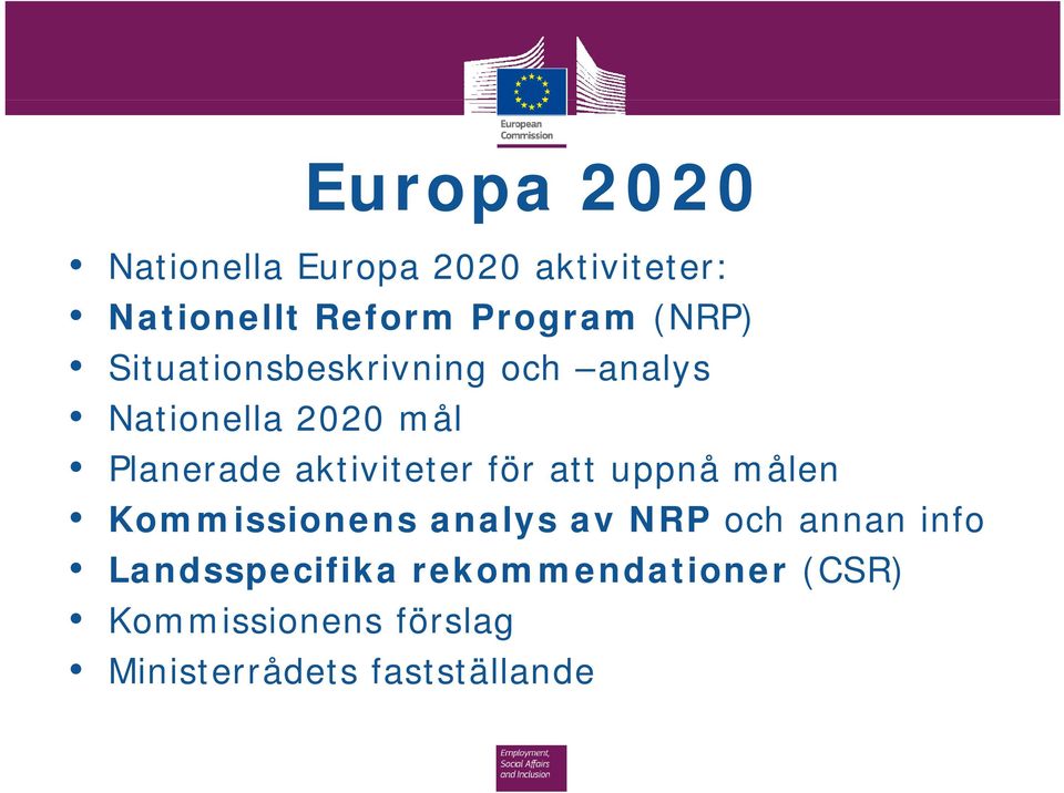 aktiviteter för att uppnå målen Kommissionens analys av NRP och annan info