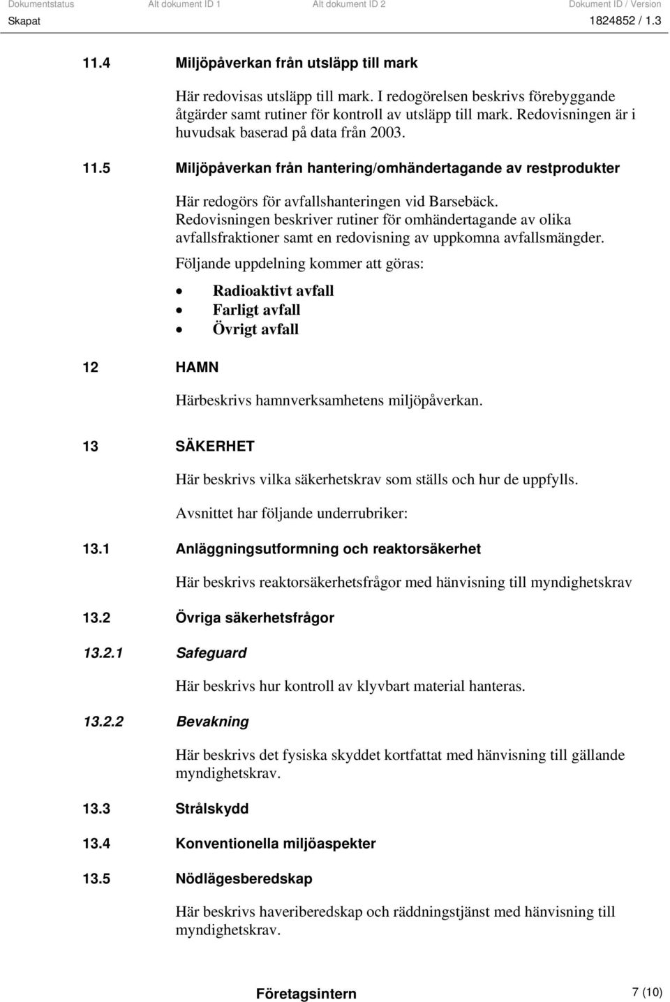 Redovisningen beskriver rutiner för omhändertagande av olika avfallsfraktioner samt en redovisning av uppkomna avfallsmängder.