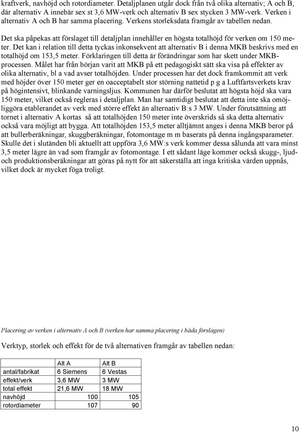 Det kan i relation till detta tyckas inkonsekvent att alternativ B i denna MKB beskrivs med en totalhöjd om 153,5 meter. Förklaringen till detta är förändringar som har skett under MKBprocessen.