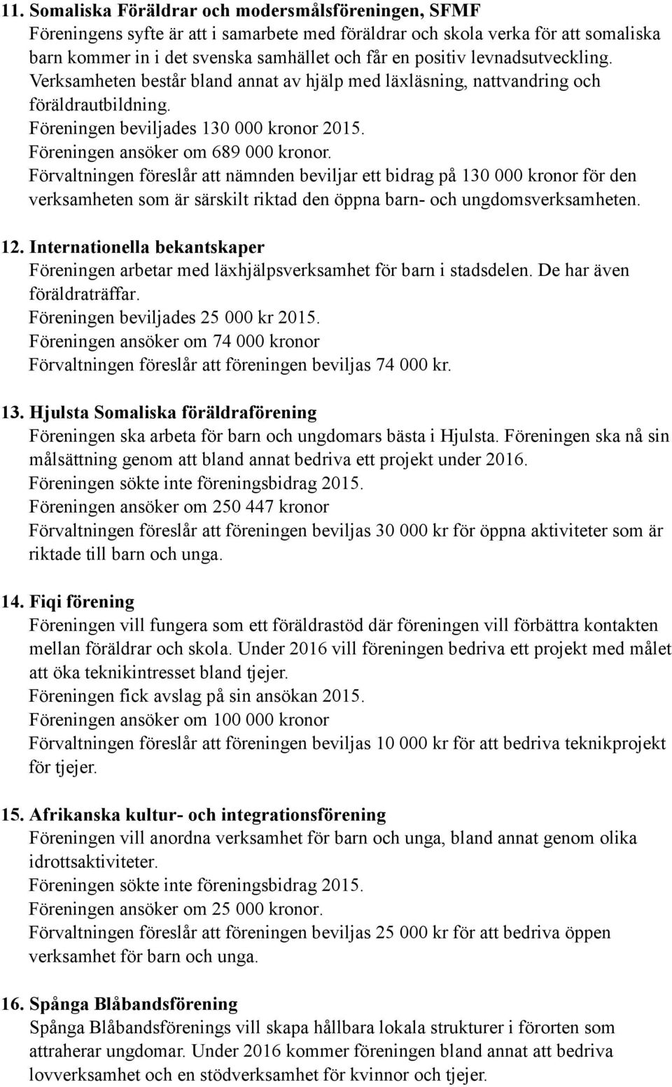 Förvaltningen föreslår att nämnden beviljar ett bidrag på 130 000 kronor för den verksamheten som är särskilt riktad den öppna barn- och ungdomsverksamheten. 12.