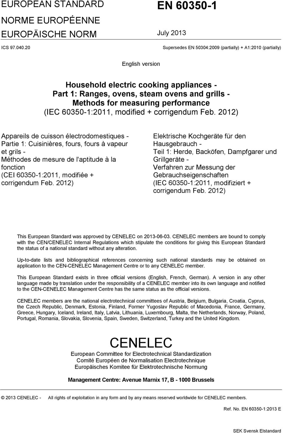 (IEC 60350-1:2011, modified + corrigendum Feb.