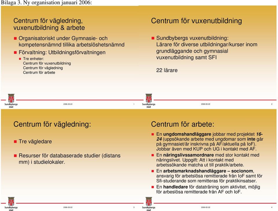 enheter: Centrum för vuxenutbildning Centrum för vägledning Centrum för arbete Centrum för vuxenutbildning Sundbybergs vuxenutbildning: Lärare för diverse utbildningar/kurser inom grundläggande och