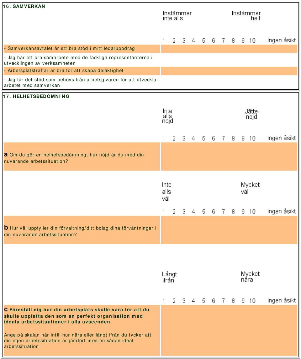 HELHETSBEDÖMNING a Om du gör en helhetsbedömning, hur nöjd är du med din nuvarande arbetssituation? b Hur väl uppfyller din förvaltning/ditt bolag dina förväntningar i din nuvarande arbetssituation?