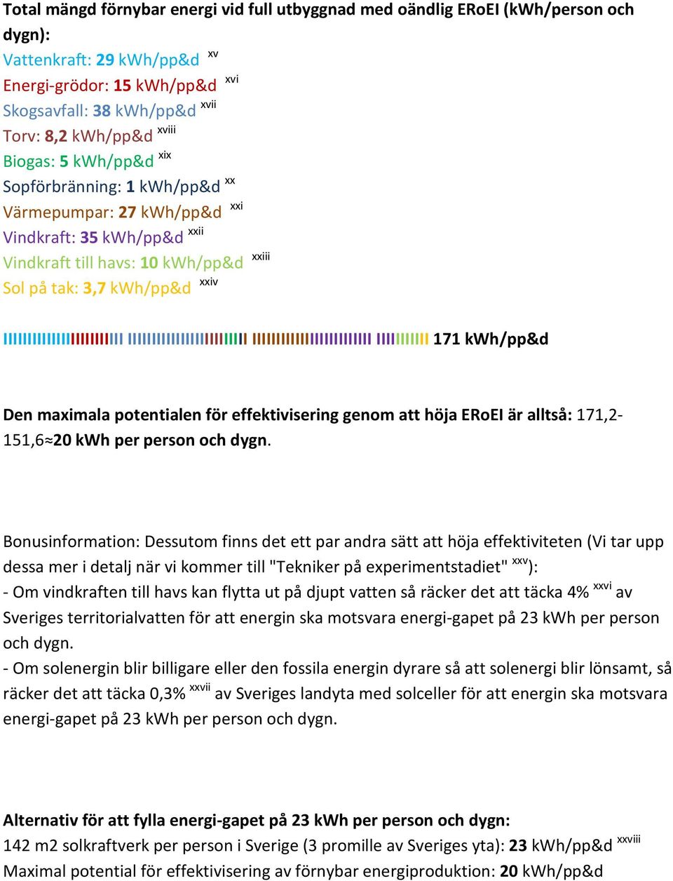 IIIIIIIIIIIIIIIIIIIIIIIII IIIIIIIIIIIIIIIIIIIIIIIII IIIIIIIIIIIIIIIIIIIIIIIII IIIIIIIIIII 171 kwh/pp&d Den maximala potentialen för effektivisering genom att höja ERoEI är alltså: 171,2-151,6 20 kwh