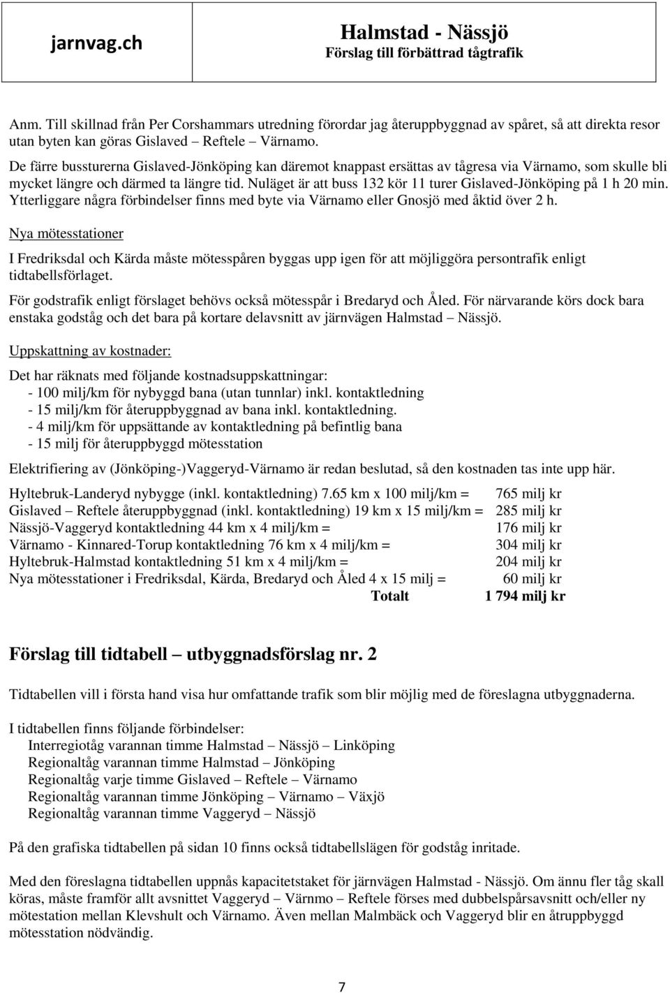 Nuläget är att buss 132 kör 11 turer Gislaved-Jönköping på 1 h 20 min. Ytterliggare några förbindelser finns med byte via Värnamo eller Gnosjö med åktid över 2 h.