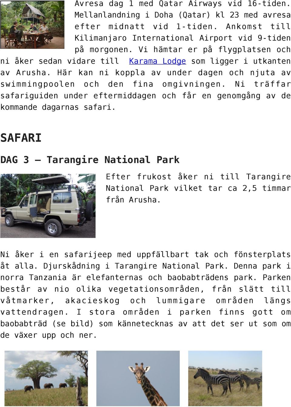Ni träffar safariguiden under eftermiddagen och får en genomgång av de kommande dagarnas safari.