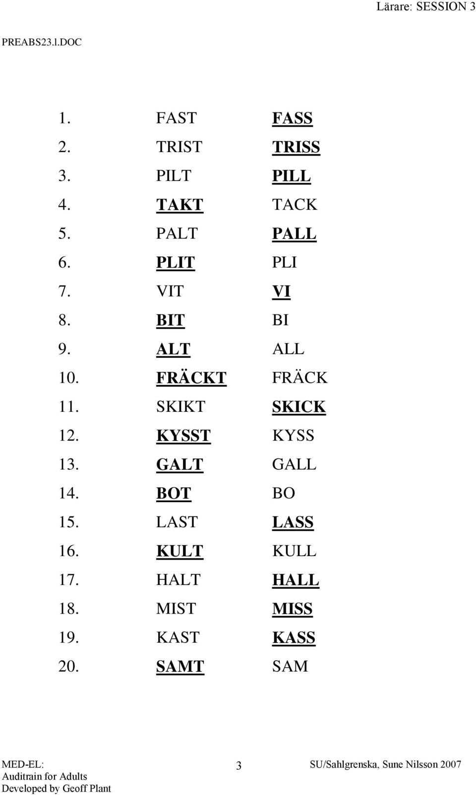 FRÄCKT FRÄCK 11. SKIKT SKICK 12. KYSST KYSS 13. GALT GALL 14.