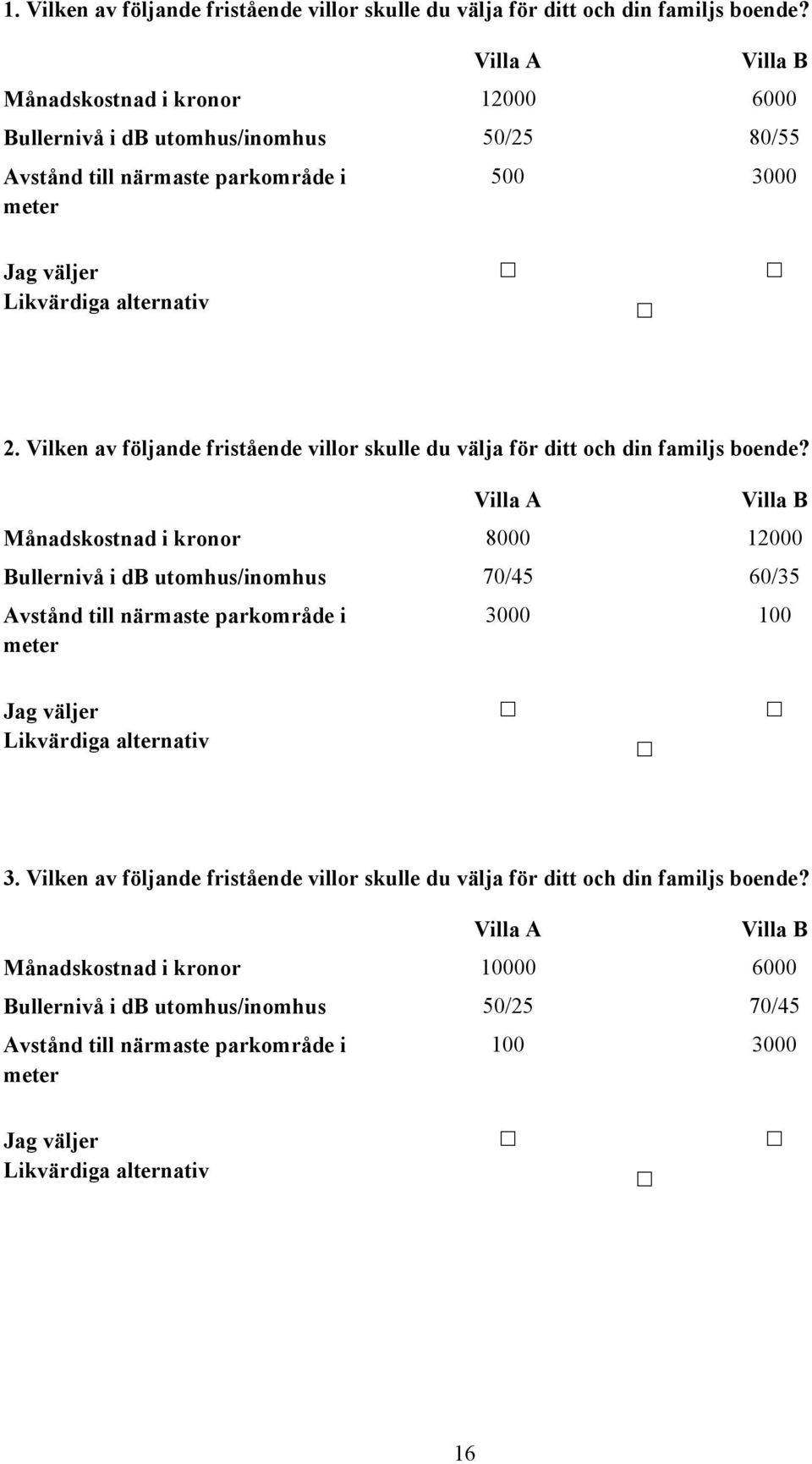 Vilken av följande fristående villor skulle du välja för ditt och din familjs boende?