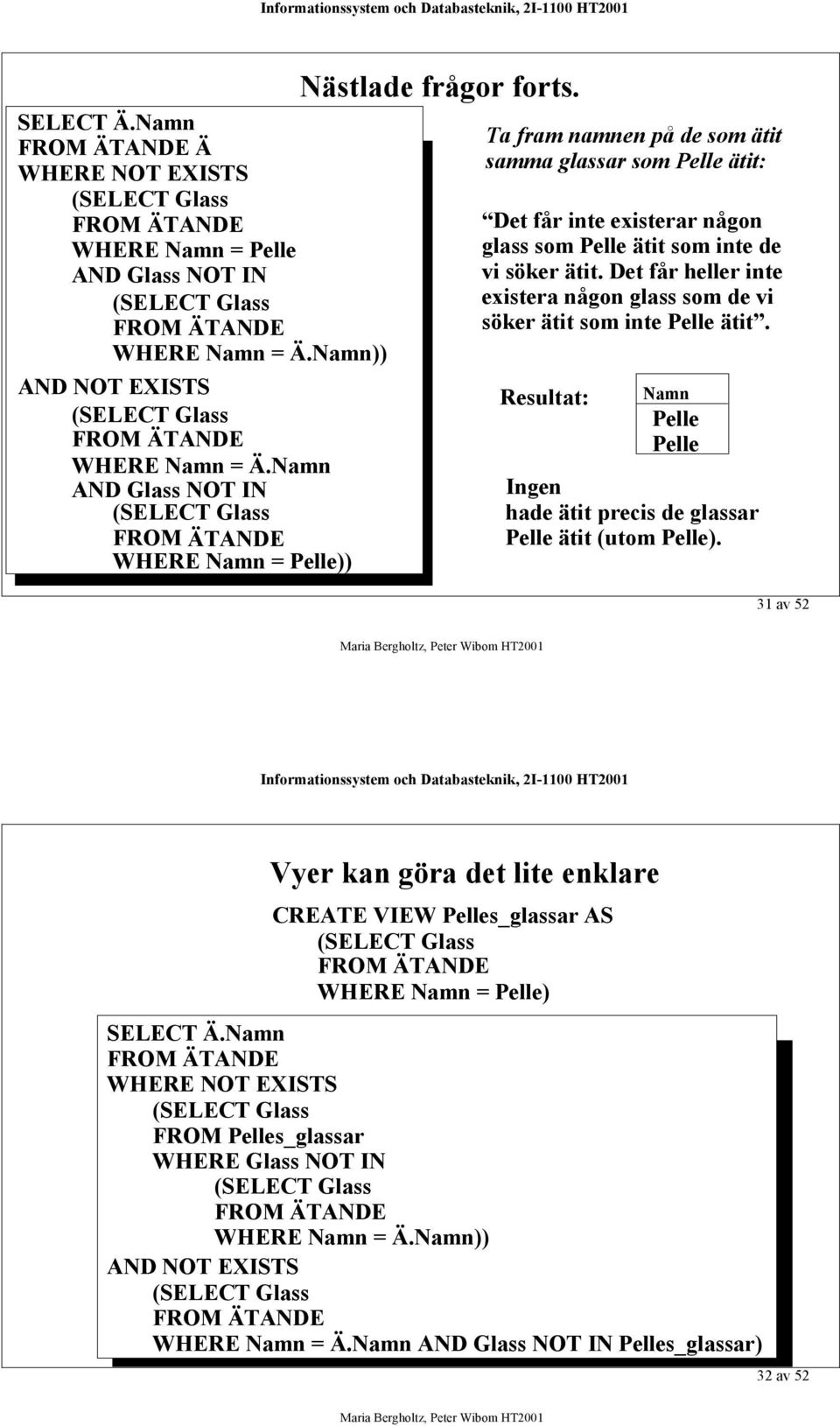 Ta fram namnen på de som ätit samma glassar som ätit: Det får inte existerar någon glass som ätit som inte de vi söker ätit.