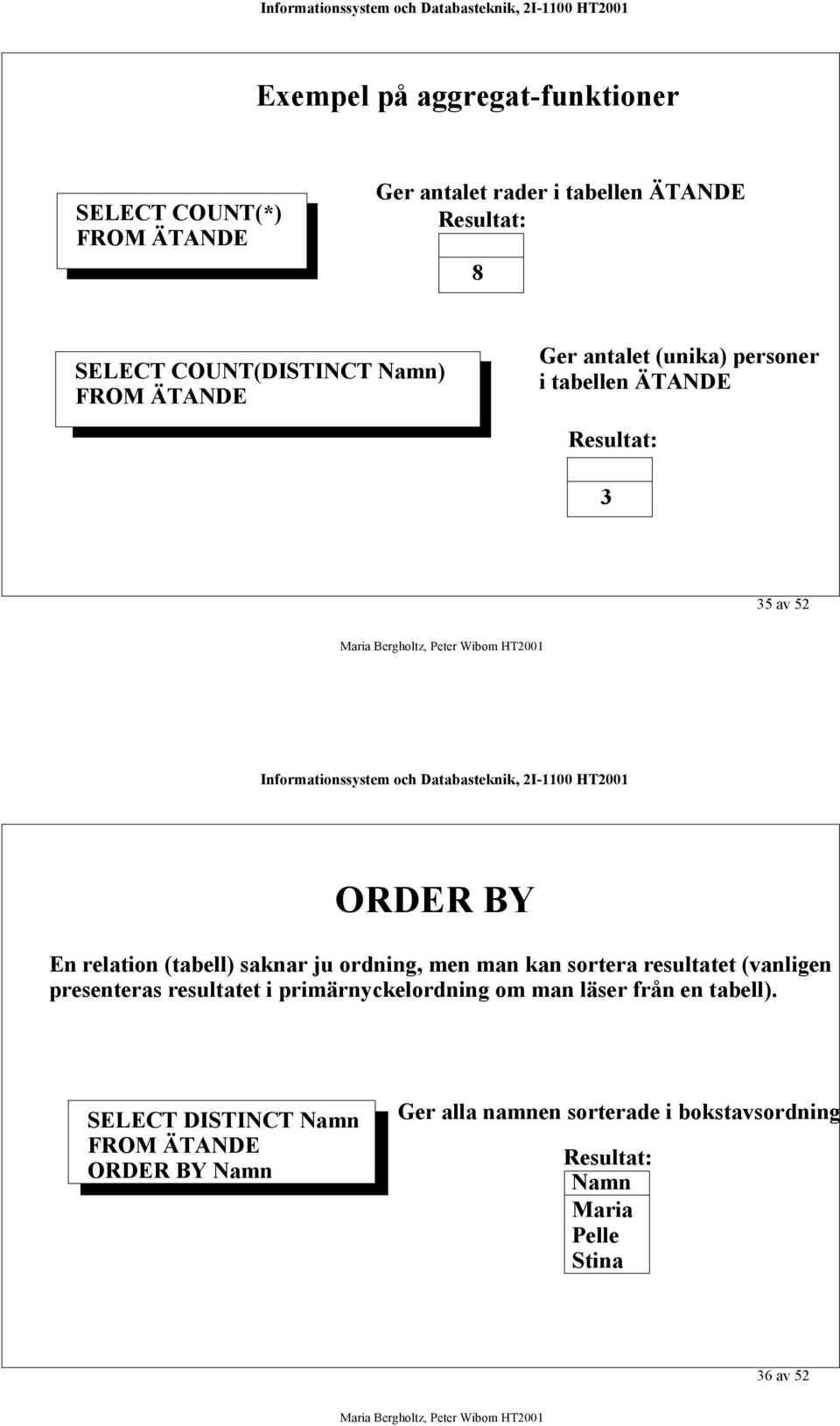 (tabell) saknar ju ordning, men man kan sortera resultatet (vanligen presenteras resultatet i