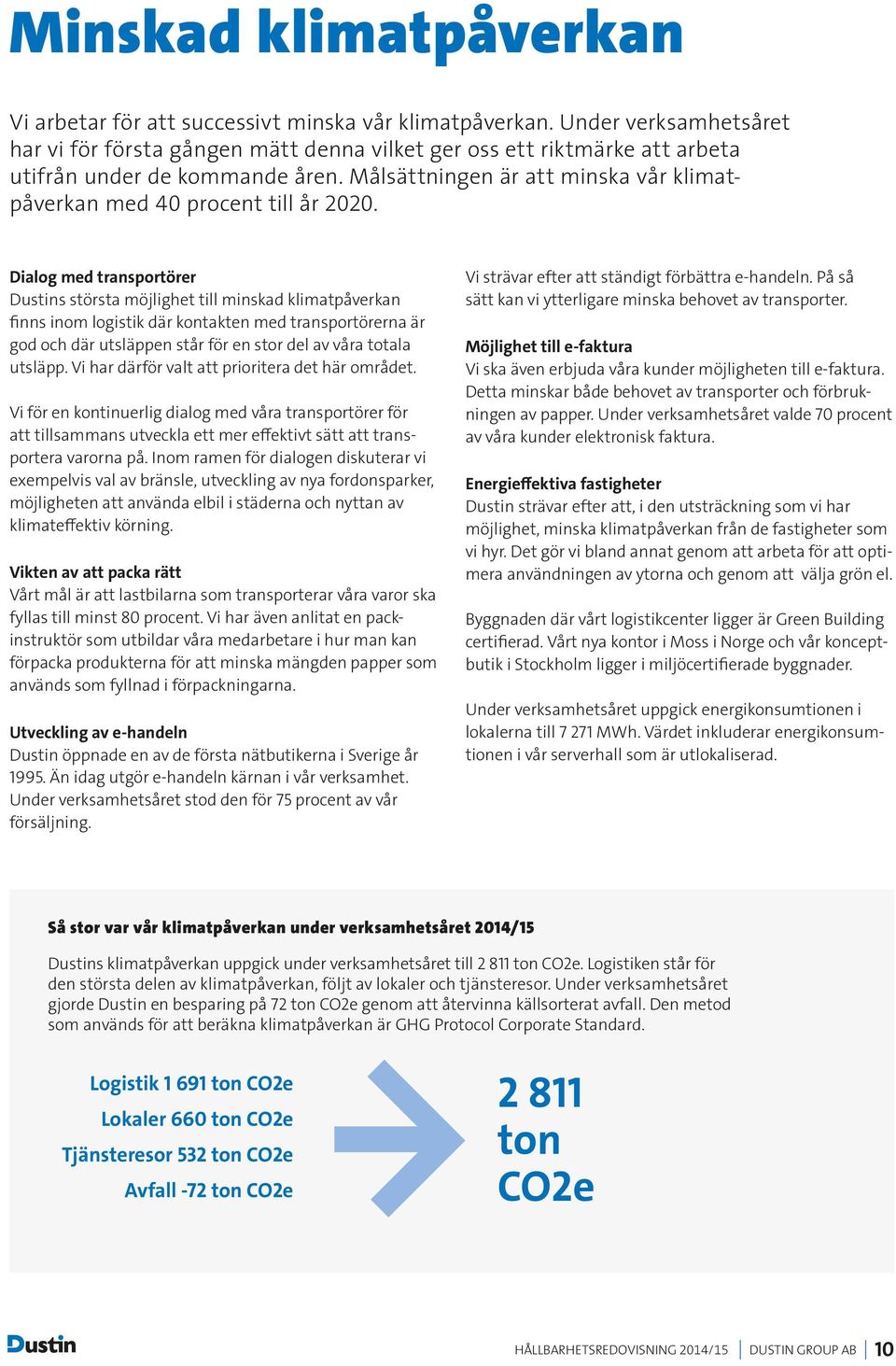 Målsättningen är att minska vår klimatpåverkan med 40 procent till år 2020.