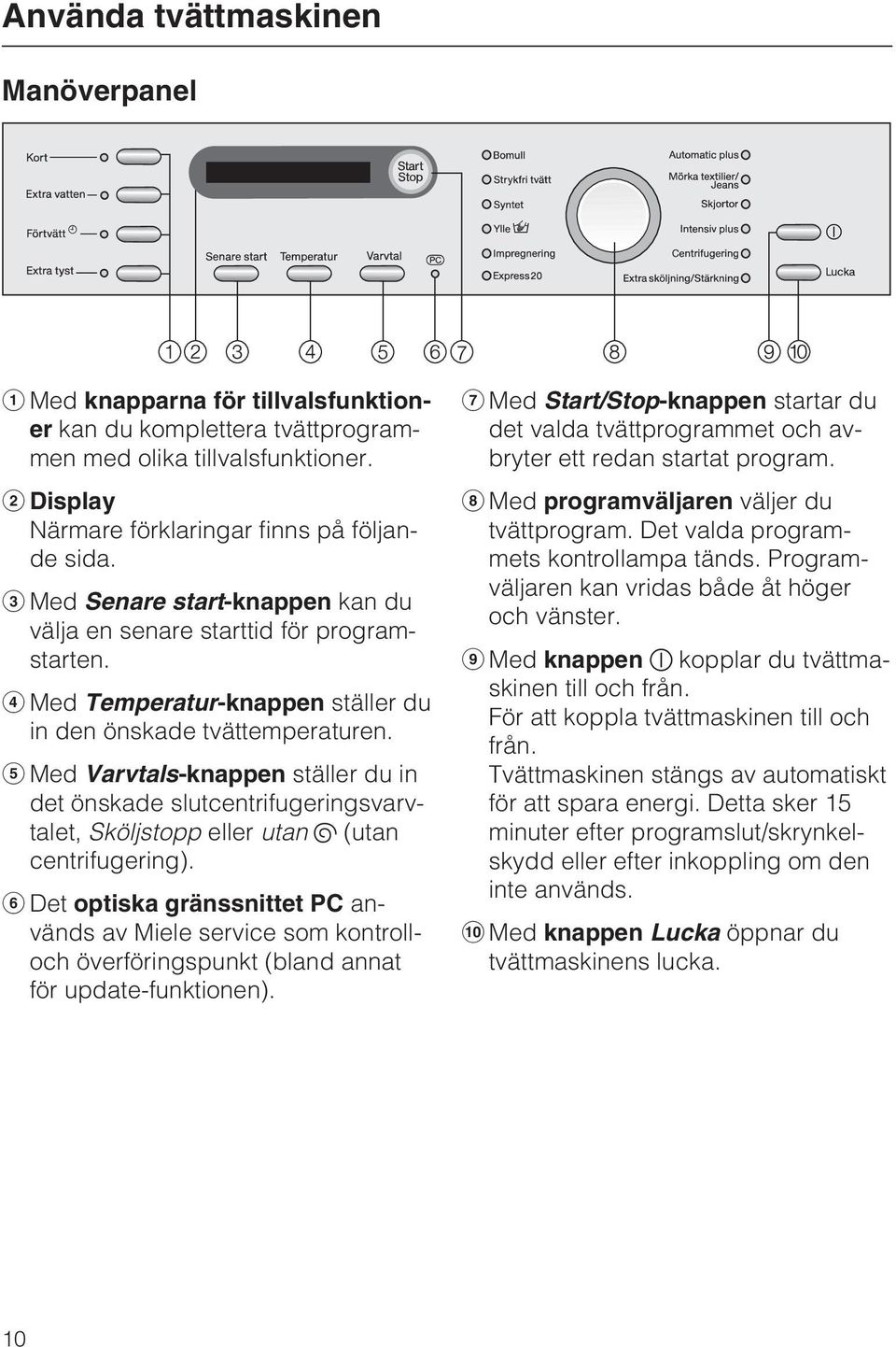 Med Varvtals-knappen ställer du in det önskade slutcentrifugeringsvarvtalet, Sköljstopp eller utan (utan centrifugering).