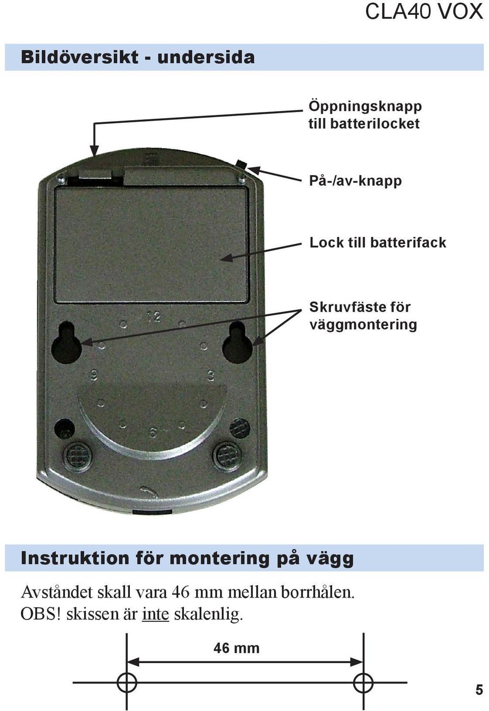 väggmontering Instruktion för montering på vägg Avståndet