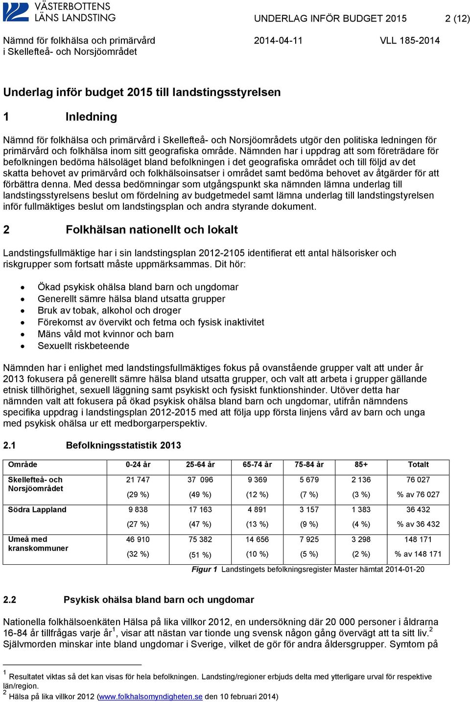 Nämnden har i uppdrag att som företrädare för befolkningen bedöma hälsoläget bland befolkningen i det geografiska området och till följd av det skatta behovet av primärvård och folkhälsoinsatser i