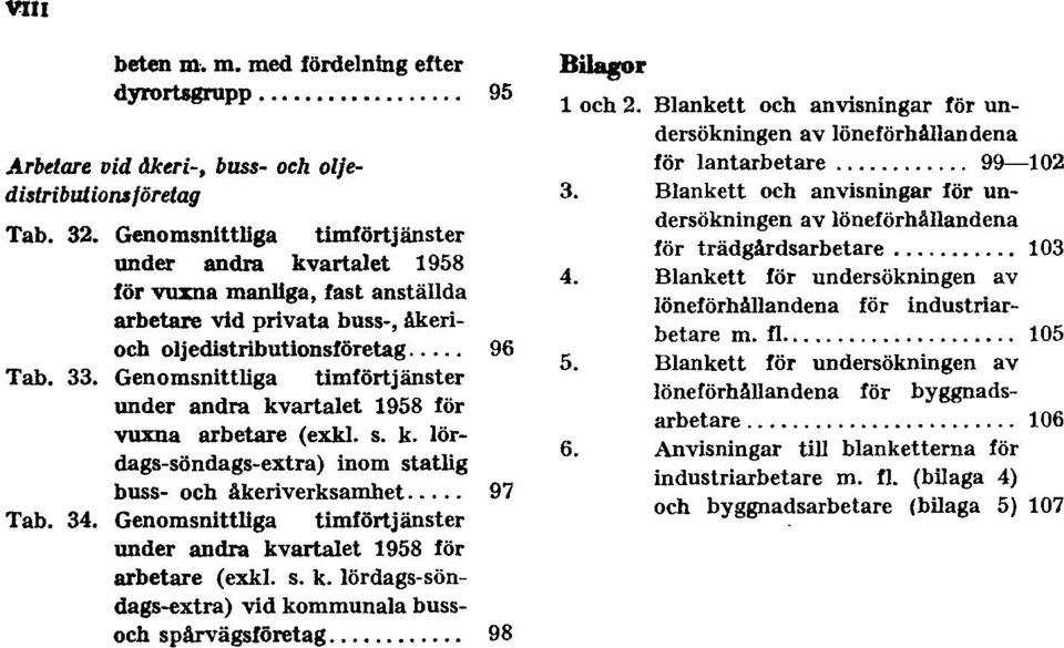 Blankett för undersökningen av löneförhållandena för industriarbetare m. fl. 105 Tab. 32.