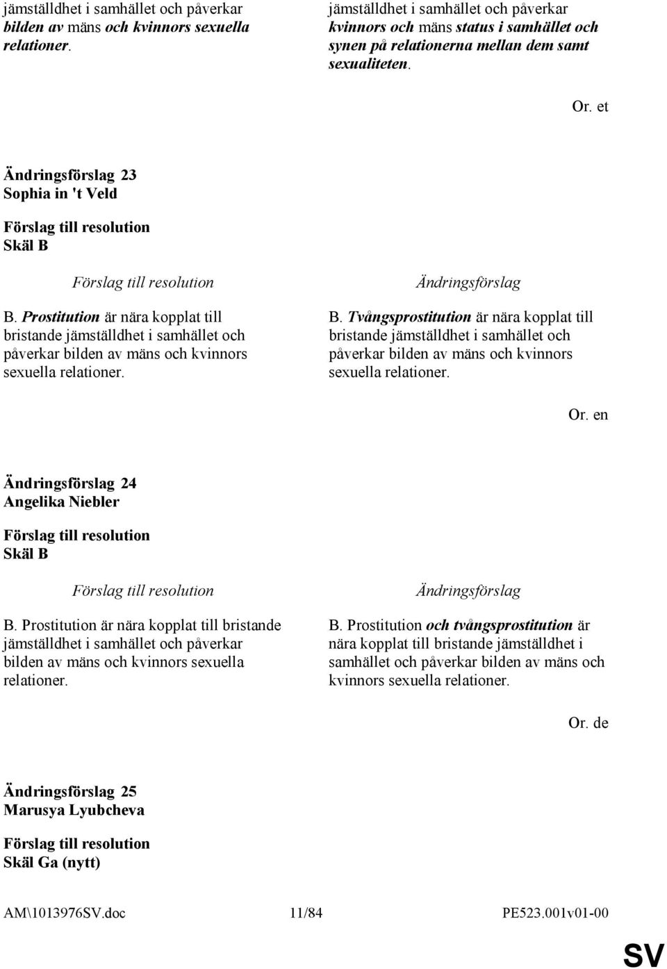 Prostitution är nära kopplat till bristande  B. Tvångsprostitution är nära kopplat till bristande  24 Angelika Niebler Skäl B B. Prostitution är nära kopplat till bristande  B.