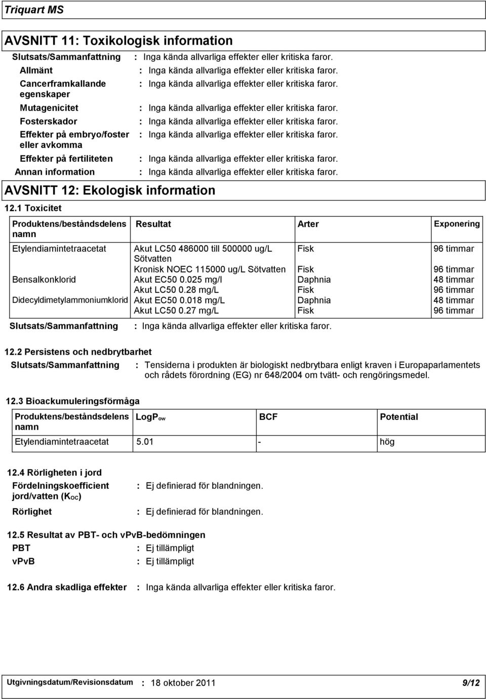 Inga kända allvarliga effekter eller kritiska faror. Inga kända allvarliga effekter eller kritiska faror.