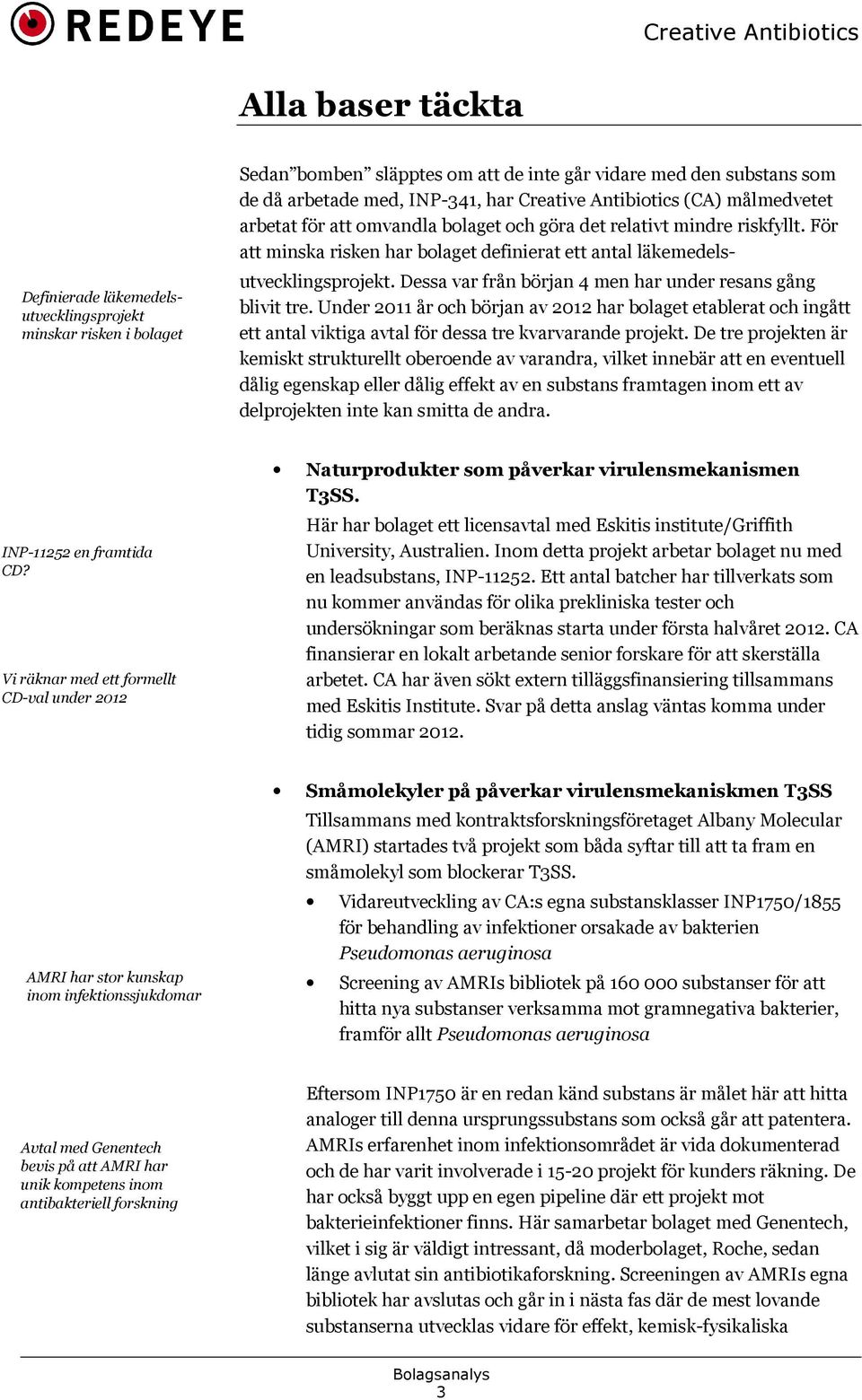 Dessa var från början 4 men har under resans gång blivit tre. Under 2011 år och början av 2012 har bolaget etablerat och ingått ett antal viktiga avtal för dessa tre kvarvarande projekt.