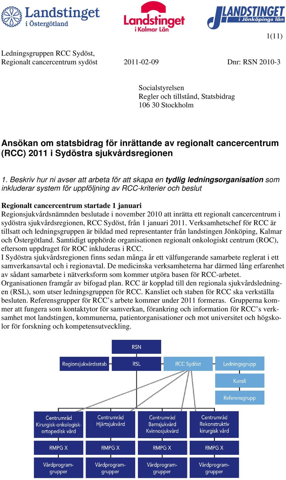 Regionsjukvårdsnämnden beslutade i november 2010 att inrätta ett regionalt cancercentrum i sydöstra sjukvårdsregionen, RCC Sydöst, från 1 januari 2011.