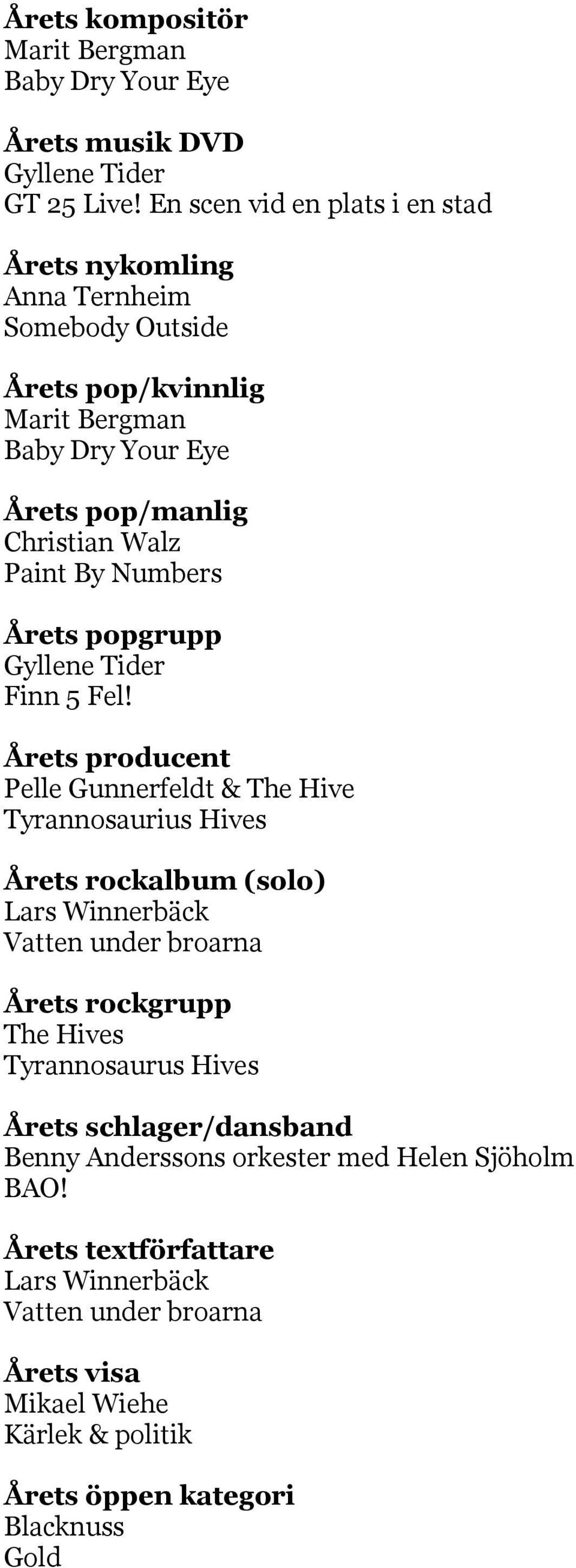 Numbers Årets popgrupp Gyllene Tider Finn 5 Fel!