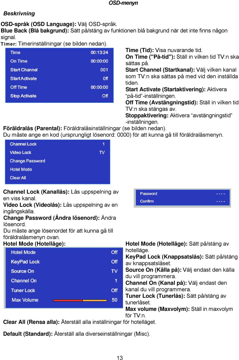 Start Channel (Startkanal): Välj vilken kanal som TV:n ska sättas på med vid den inställda tiden. Start Activate (Startaktivering): Aktivera på-tid -inställningen.