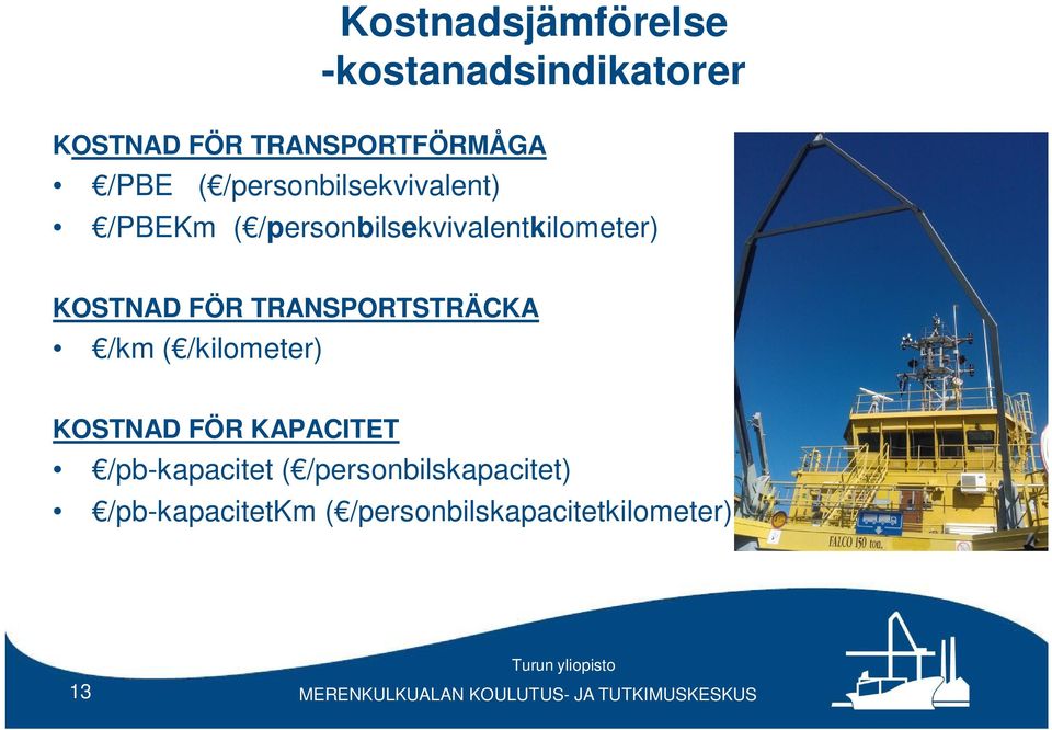 FÖR TRANSPORTSTRÄCKA /km ( /kilometer) KOSTNAD FÖR KAPACITET /pb-kapacitet