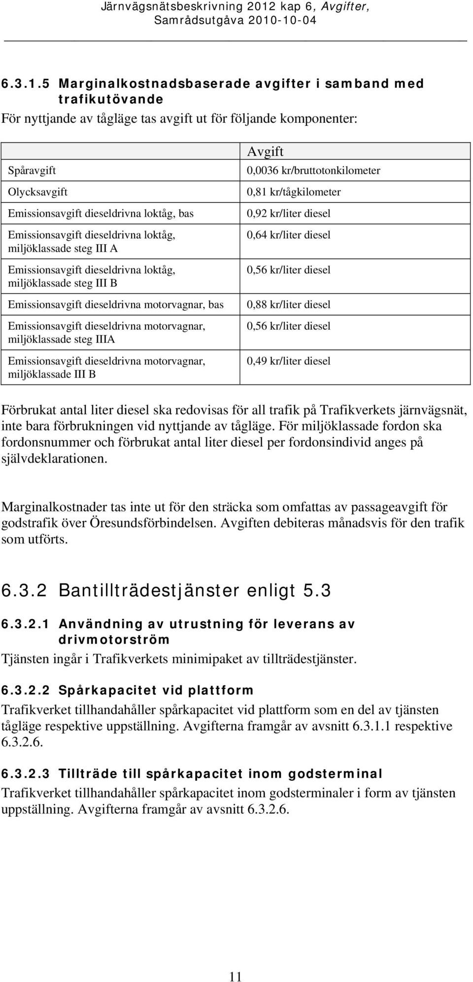 Emissionsavgift dieseldrivna loktåg, miljöklassade steg III A Emissionsavgift dieseldrivna loktåg, miljöklassade steg III B Emissionsavgift dieseldrivna motorvagnar, bas Emissionsavgift dieseldrivna