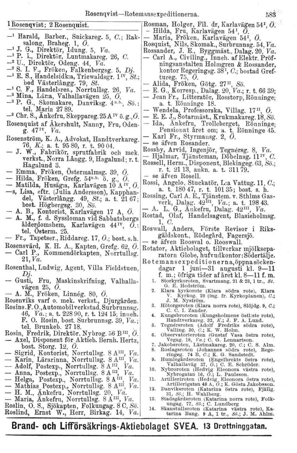 1., Direktör, Luntmakareg. 26, G. Carl A., Civiling., Inneh. af Elektr, Pröf- _2 U., Direktör, Odeng. 44, Va. ningsanstalten Holmgren & Rossander. _2 S. L F., Fröken, Falkenbergsg. 5, Dj. kontor Rege!