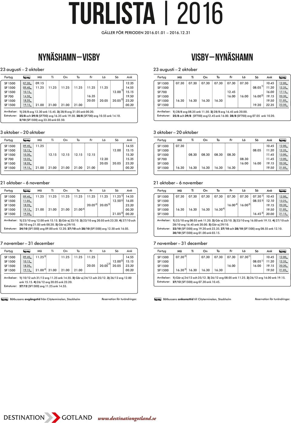 45 11.45 5) 16.45 21.15 Avvikelser: 23/10 avg ank. Går ej 23/10. 23/10 avg ank. 27/10 och 28/10 avg 16.45 ank. 5) Går ej 29/10. Extraturer: 23/10 (SF1500) avg ank. 27/10 och 28/10 (SF1500) avg ank.